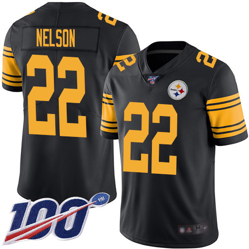 Men Pittsburgh Steelers Football #22 Limited Black Steven Nelson 100th Season Rush Vapor Untouchable Nike NFL Jersey